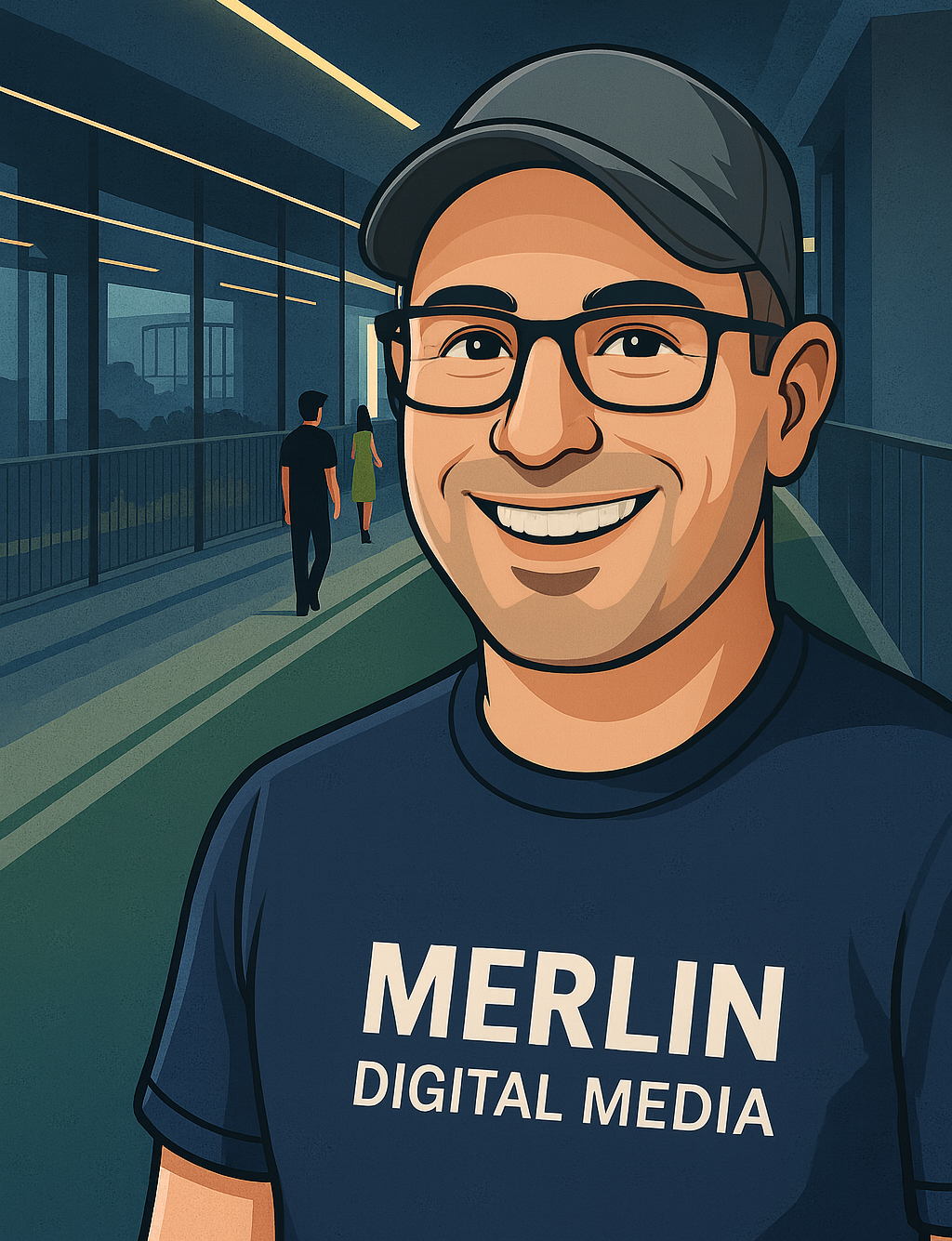 Illustrated portrait of John, founder of Merlin Digital Media